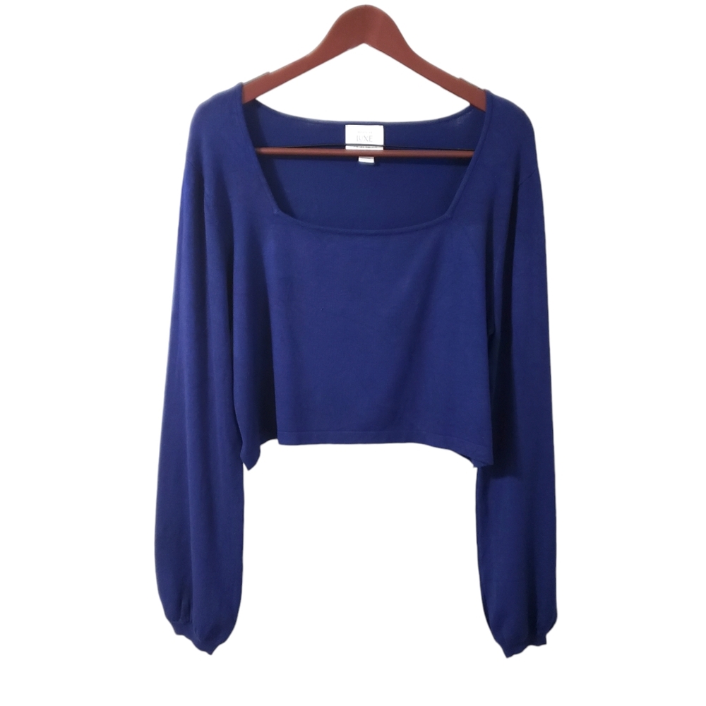 Seraphine Luxe Blue Knit Crop Long Sleeve Maternity Top Womens Size 16